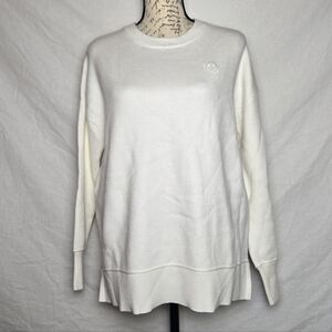 Happily Grey White Smiley Face Embroidered Crewneck Sweatshirt - Small